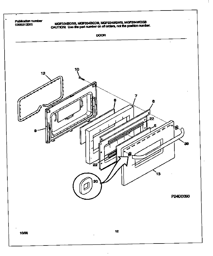 DOOR Diagram and Parts List for MGF334BGDB  Frigidaire Range
