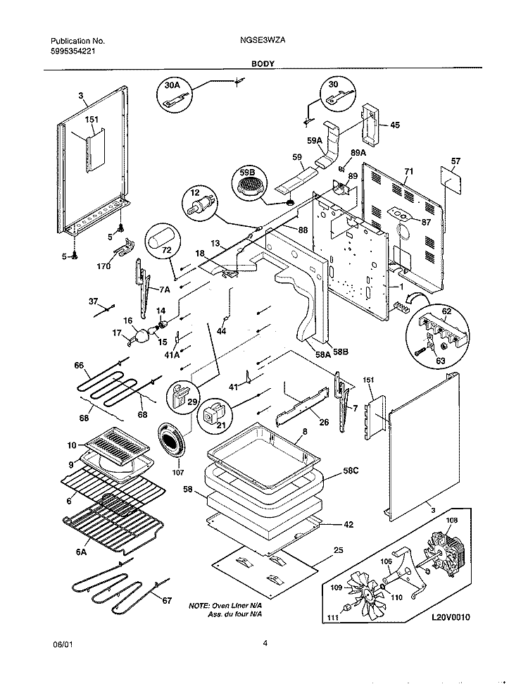 BODY Diagram and Parts List for NGSE3WZAQA  Frigidaire Range