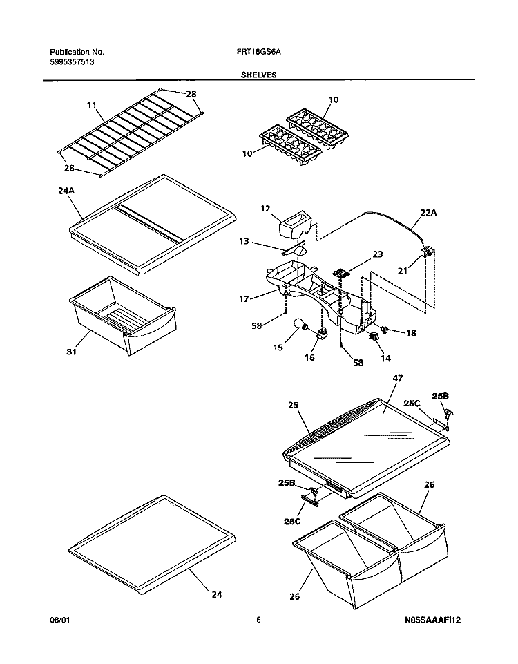 SHELVES Diagram and Parts List for FRT18GS6AQ0  Frigidaire Refrigerator