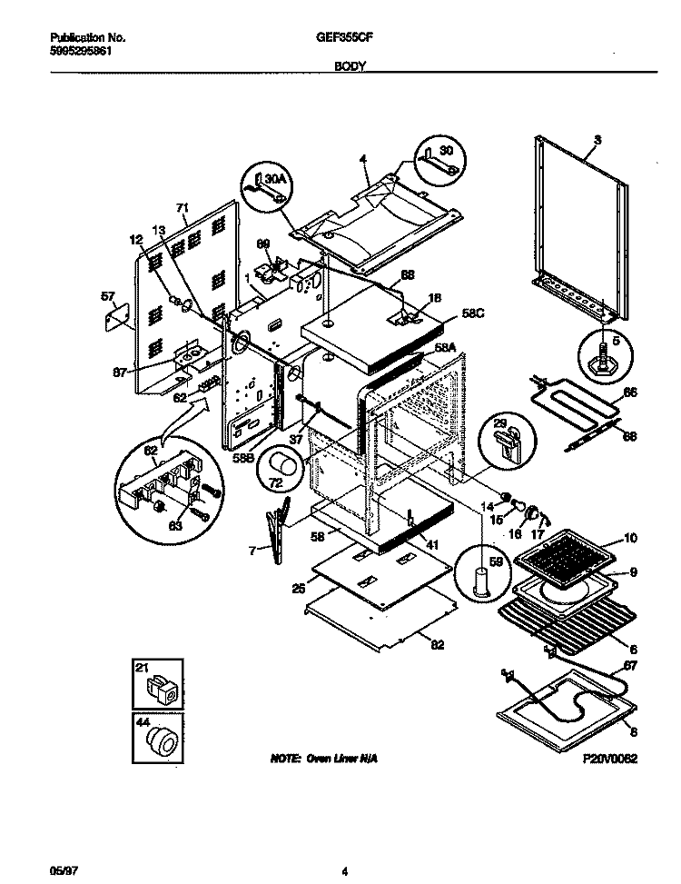 BODY Diagram and Parts List for GEF355CFSA  Gibson Range