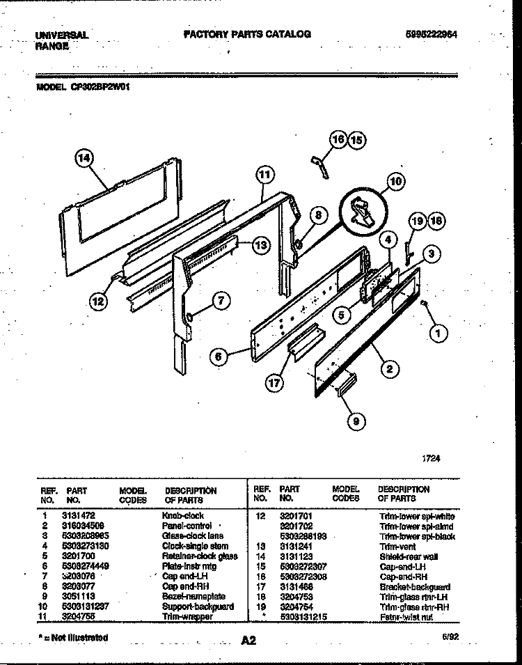 BACKGUARD Diagram and Parts List for CP302BP2WY01  Uni Range