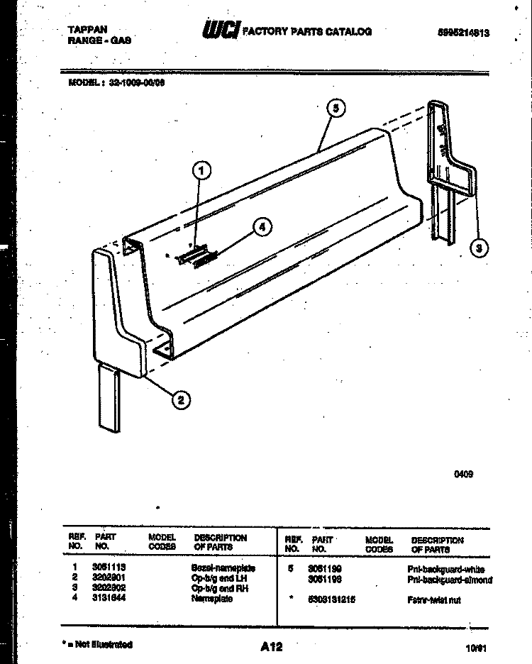 BACKGUARD Diagram and Parts List for 32-1009-00-06  Tappan Range