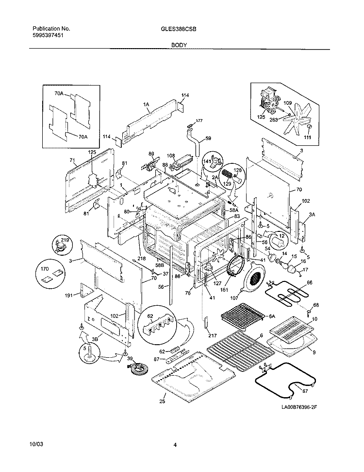 BODY Diagram and Parts List for GLES388CSB  Frigidaire Range