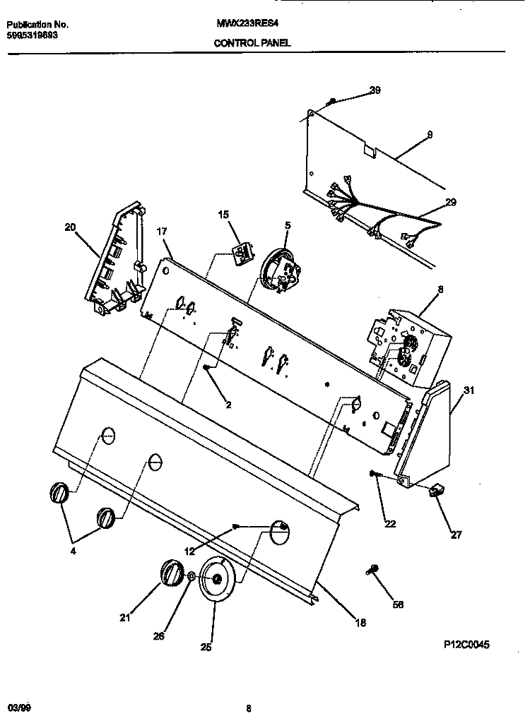 CONTROL PANEL Diagram and Parts List for MWX233RES4  Frigidaire Washer