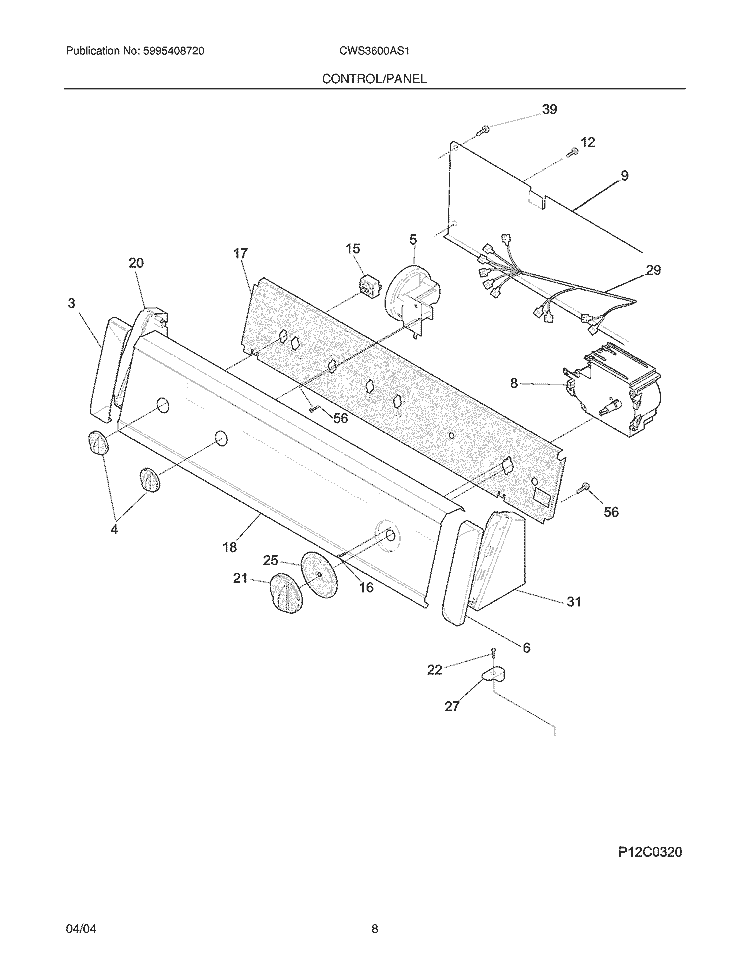 CONTROL / PANEL Diagram and Parts List for CWS3600AS1  Frigidaire Washer