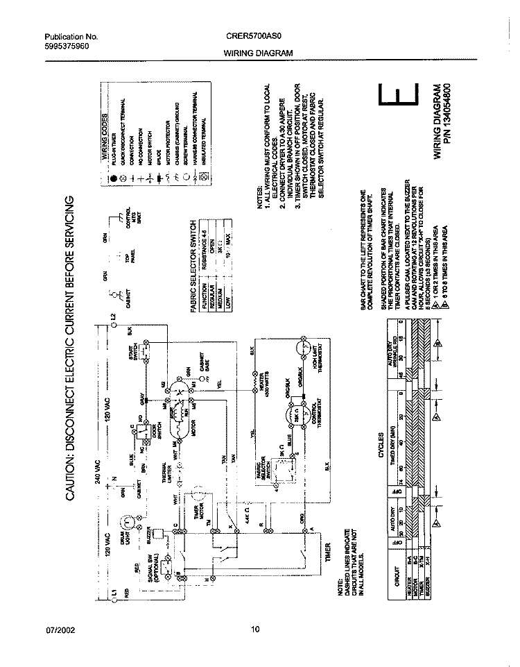 134054800 WIRING DIAGRAM Diagram and Parts List for CRER5700AS0  Frigidaire Dryer