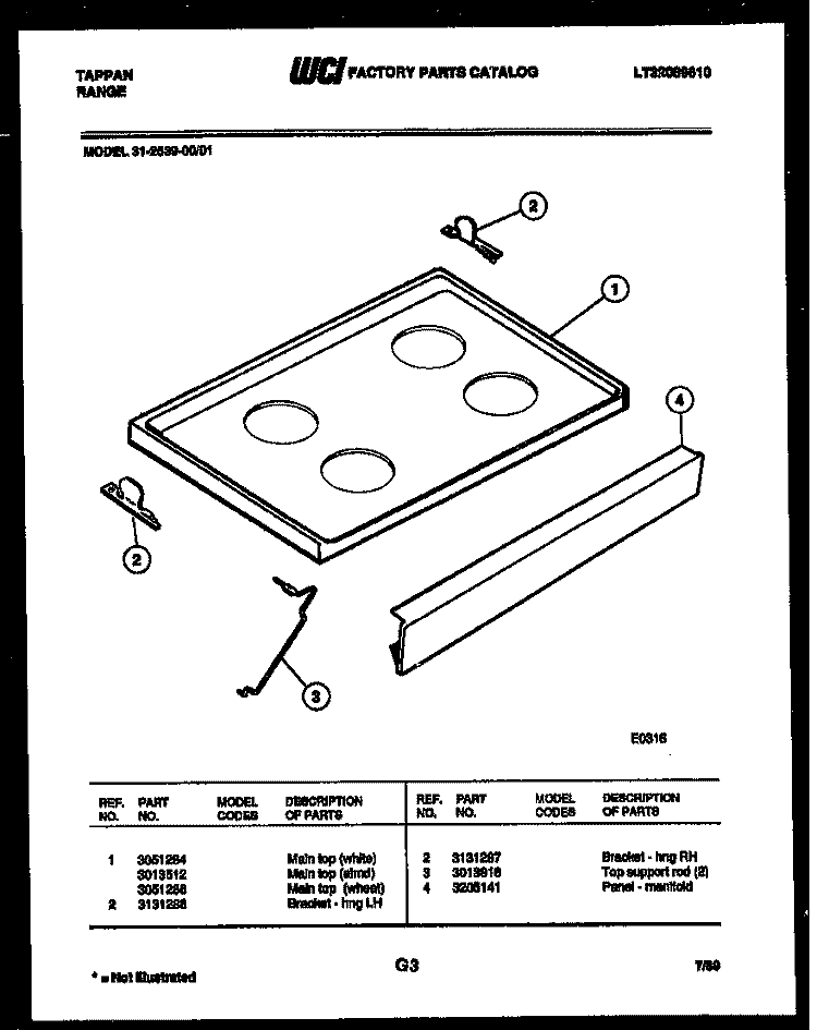 COOKTOP PARTS Diagram and Parts List for 31-2539-00-01  Tappan Range