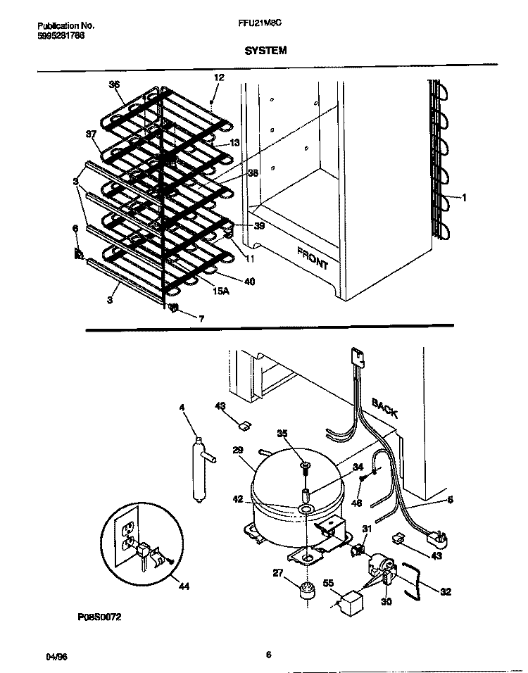 SYSTEM Diagram and Parts List for FFU21M8CW2  Frigidaire Freezer