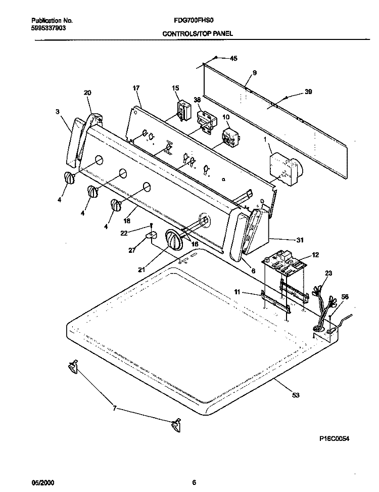 CONTROL PANEL Diagram and Parts List for FDG700FHS0  Frigidaire Dryer
