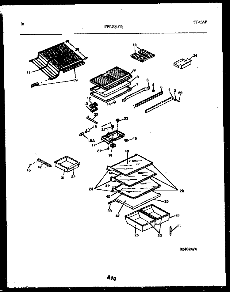 SHELVES AND SUPPORTS Diagram and Parts List for FPEZ21TRW0  Frigidaire Refrigerator