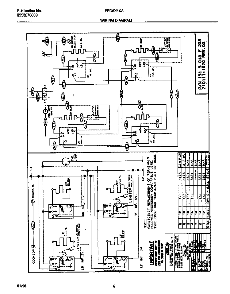 WIRING DIAGRAM Diagram and Parts List for FEC6X6XABD  Frigidaire Cooktop