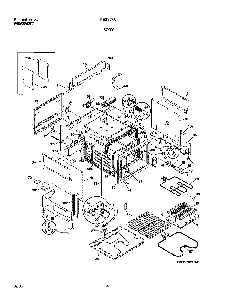 BODY Diagram and Parts List for FES367ABF  Frigidaire Range