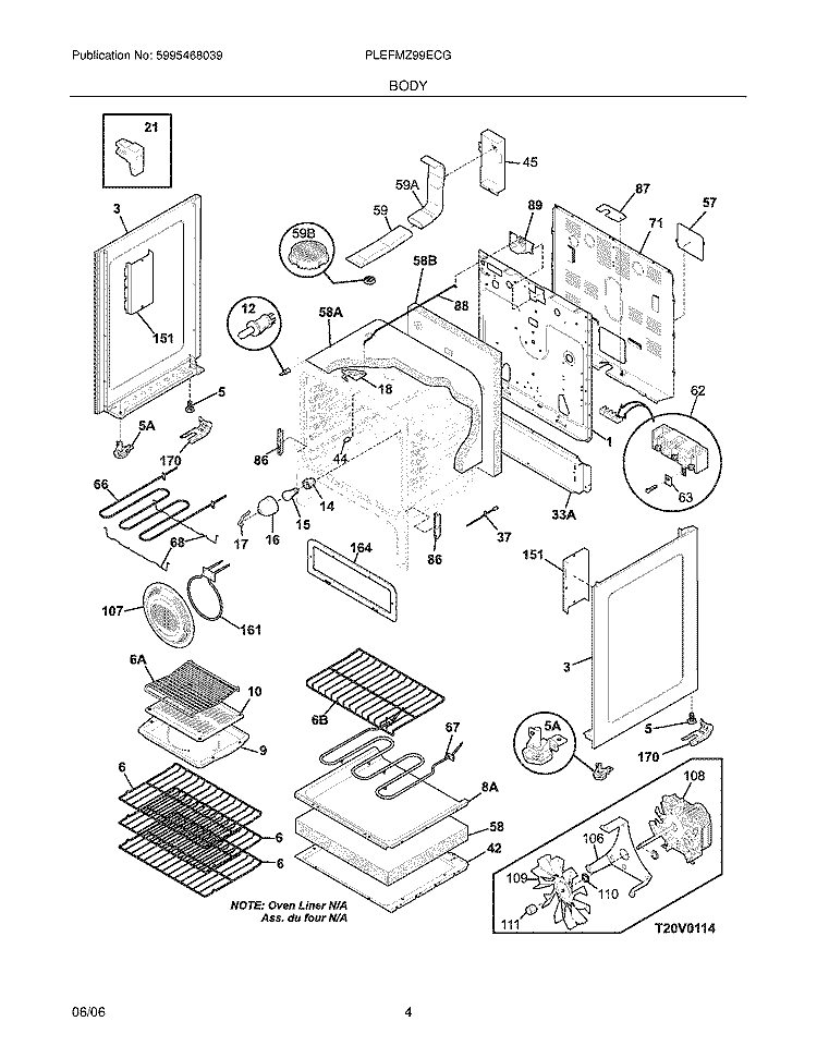 BODY Diagram and Parts List for PLEFMZ99ECG  Frigidaire Range