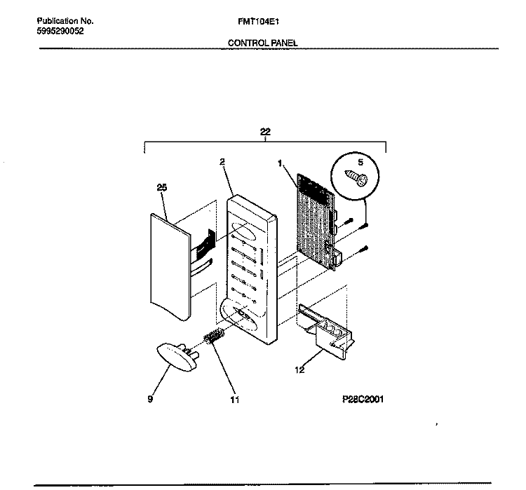 CONTROL PANEL Diagram and Parts List for FMT104E1S0  Frigidaire Microwave