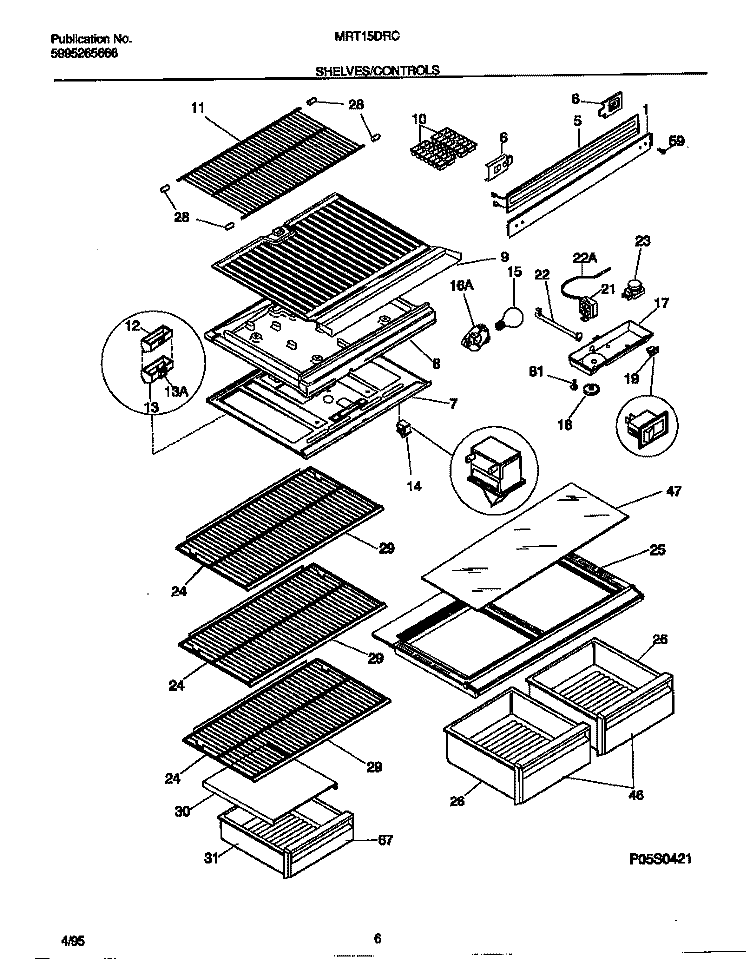 SHELVES / CONTROLS Diagram and Parts List for MRT15DRCY0  Frigidaire Refrigerator