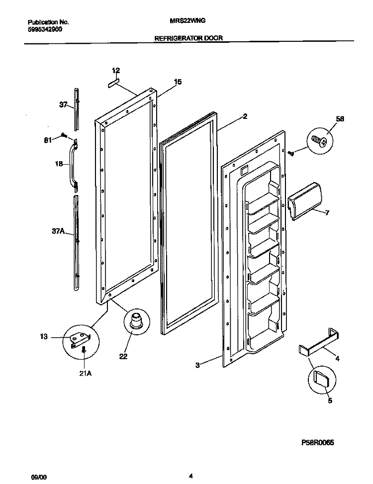 REFRIGERATOR DOOR Diagram and Parts List for MRS22WNGW7  Frigidaire Refrigerator