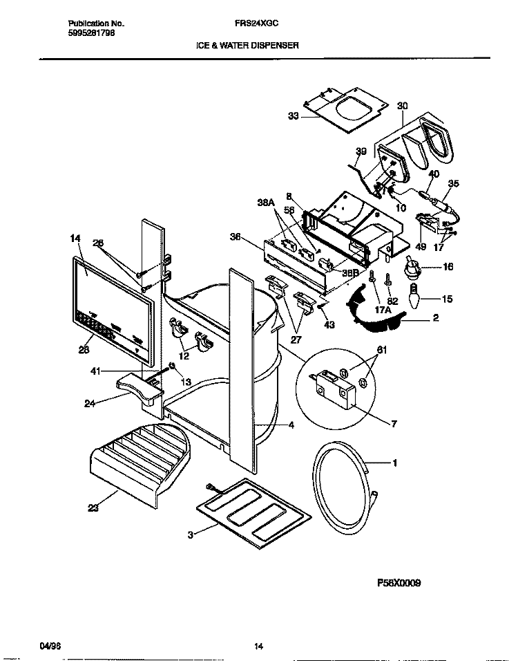 ICE & WATER DISPENSER Diagram and Parts List for FRS24XGCB2  Frigidaire Refrigerator