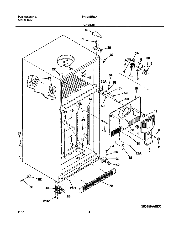 CABINET Diagram and Parts List for FRT21HR6AB1  Frigidaire Refrigerator