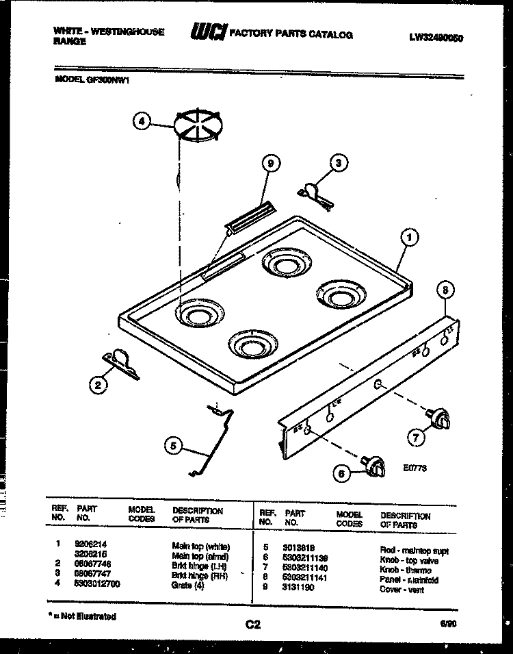COOKTOP PARTS Diagram and Parts List for GF300ND1  Frigidaire Range