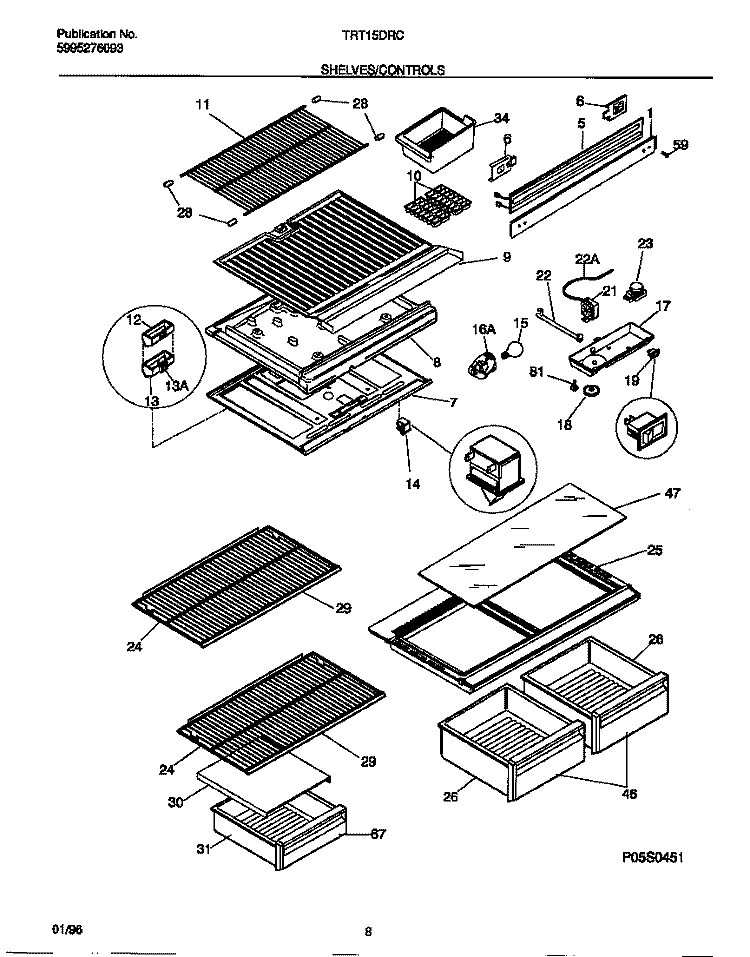 SHELVES / CONTROLS Diagram and Parts List for TRT15DRCZ1  Tappan Refrigerator