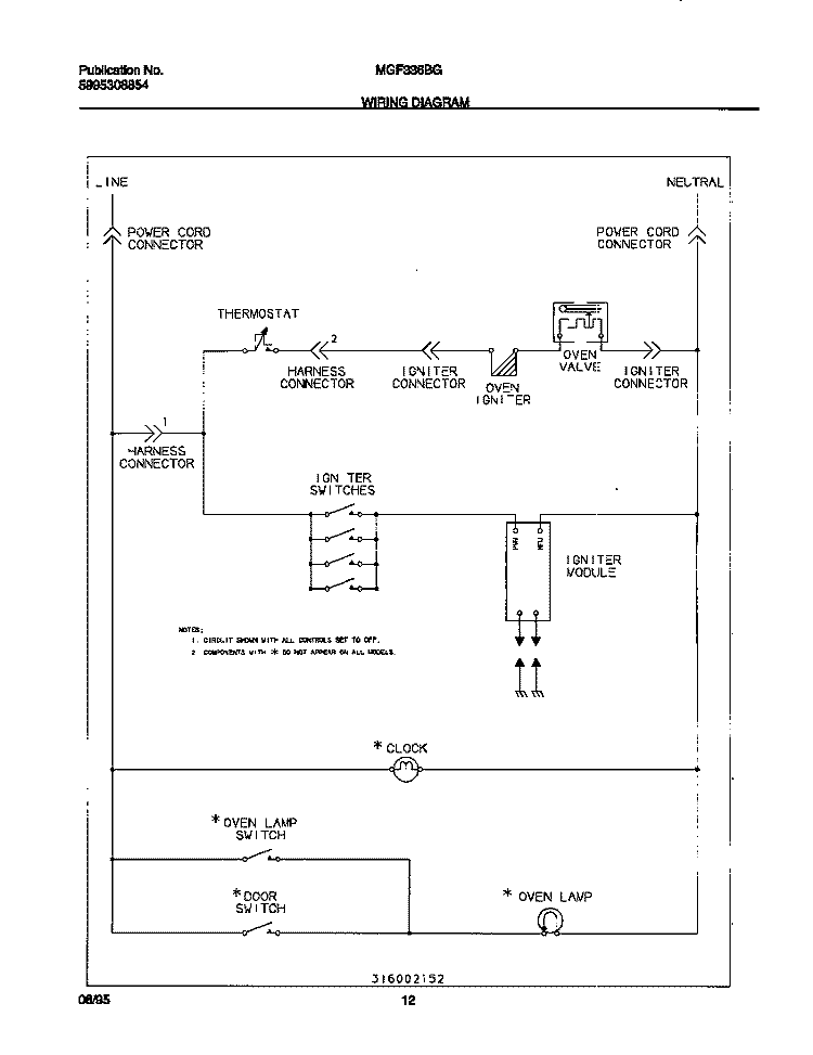 WIRING DIAGRAM Diagram and Parts List for MGF336BGWA  Frigidaire Range