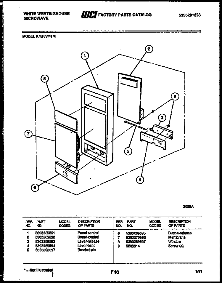 CONTROL PANEL Diagram and Parts List for KM169MTM  Frigidaire Microwave