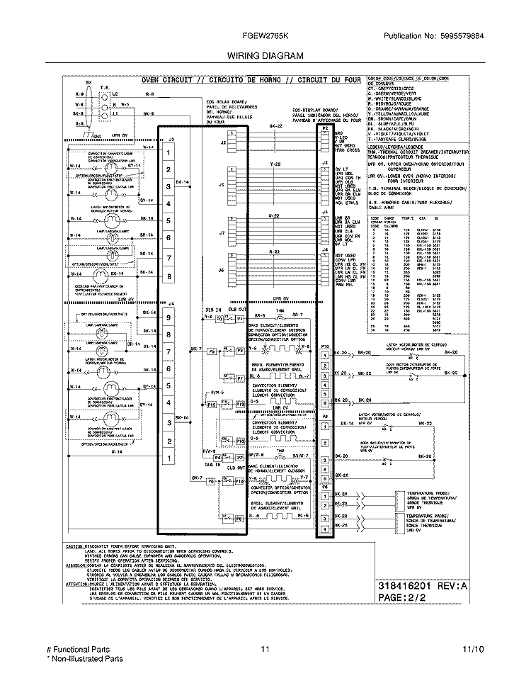 WIRING DIAGRAM Diagram and Parts List for FGEW2765KBB  Frigidaire Wall Oven