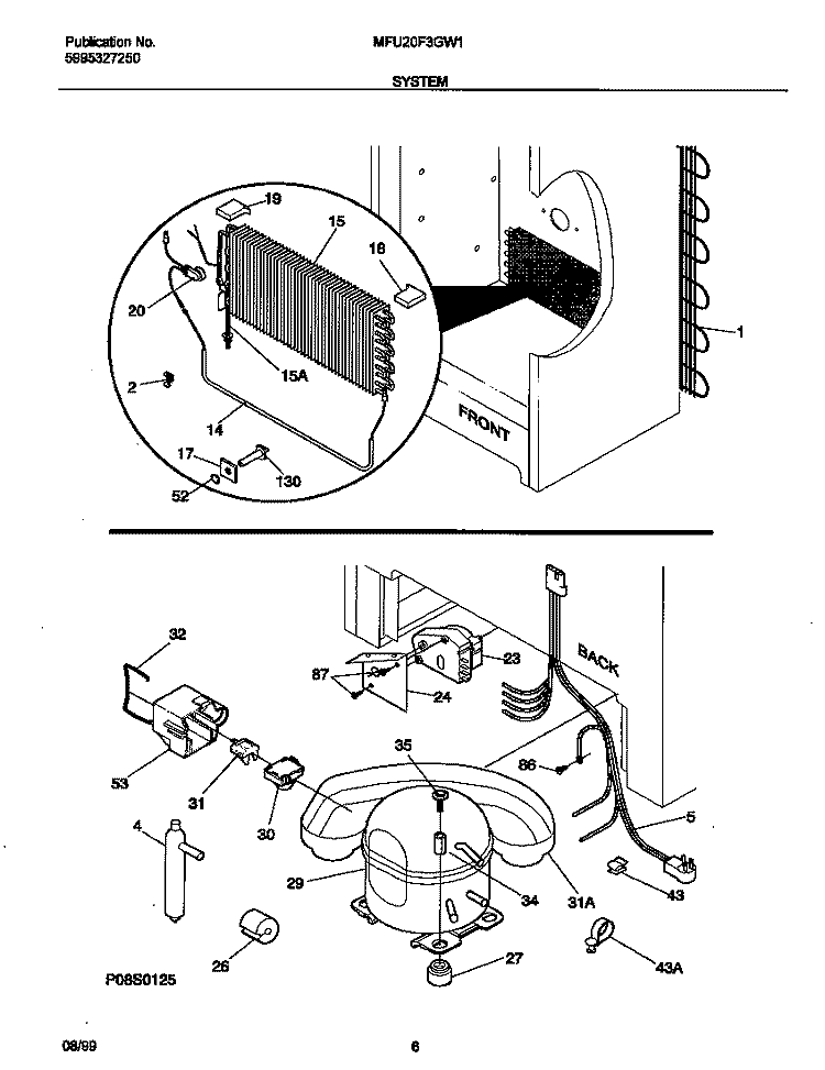 SYSTEM Diagram and Parts List for MFU20F3GW1  Frigidaire Freezer