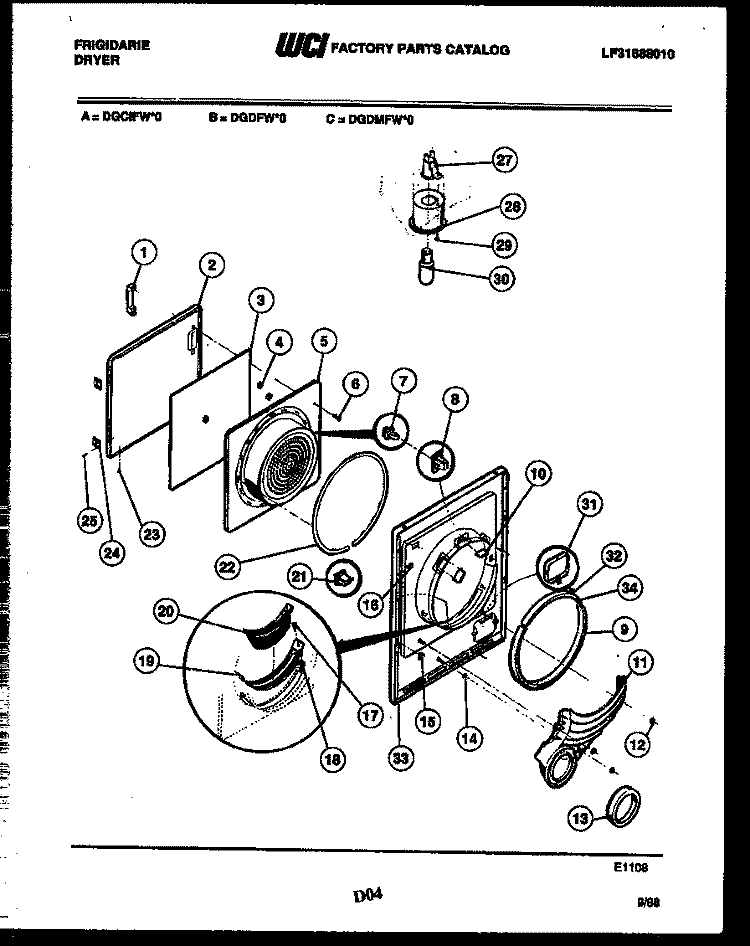 DOOR PARTS Diagram and Parts List for DGDFW0  Frigidaire Dryer