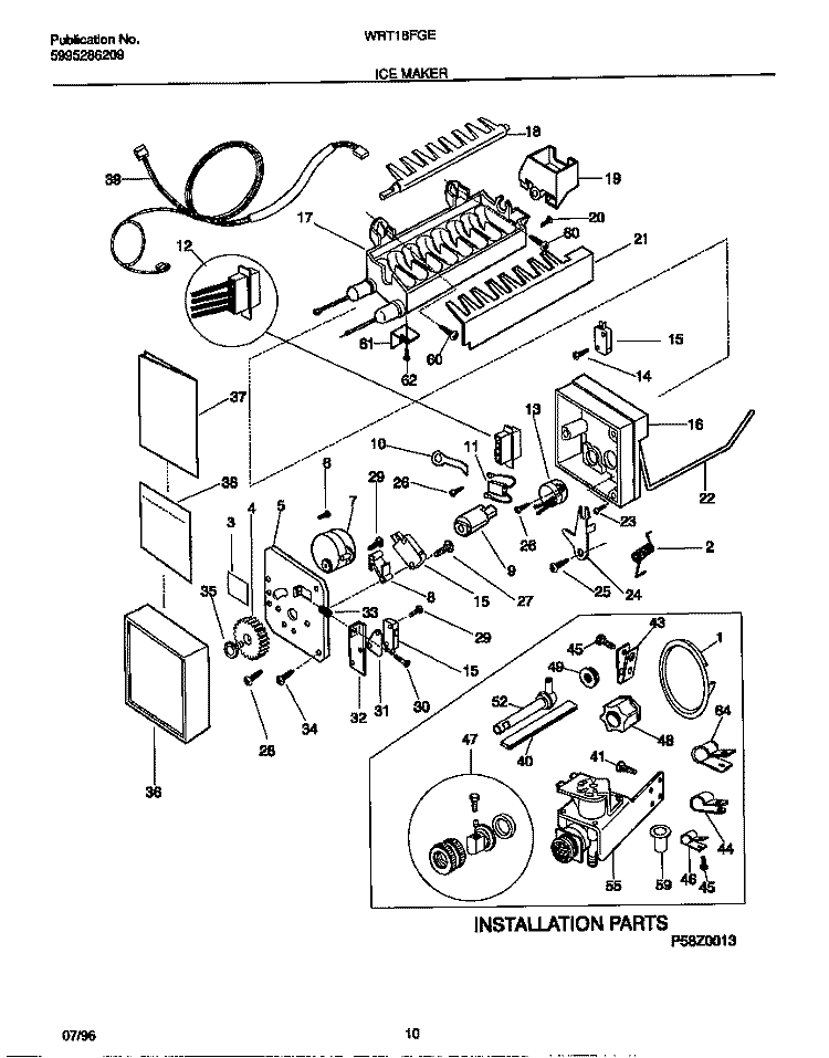 ICE MAKER Diagram and Parts List for WRT18FGEW1  Frigidaire Refrigerator