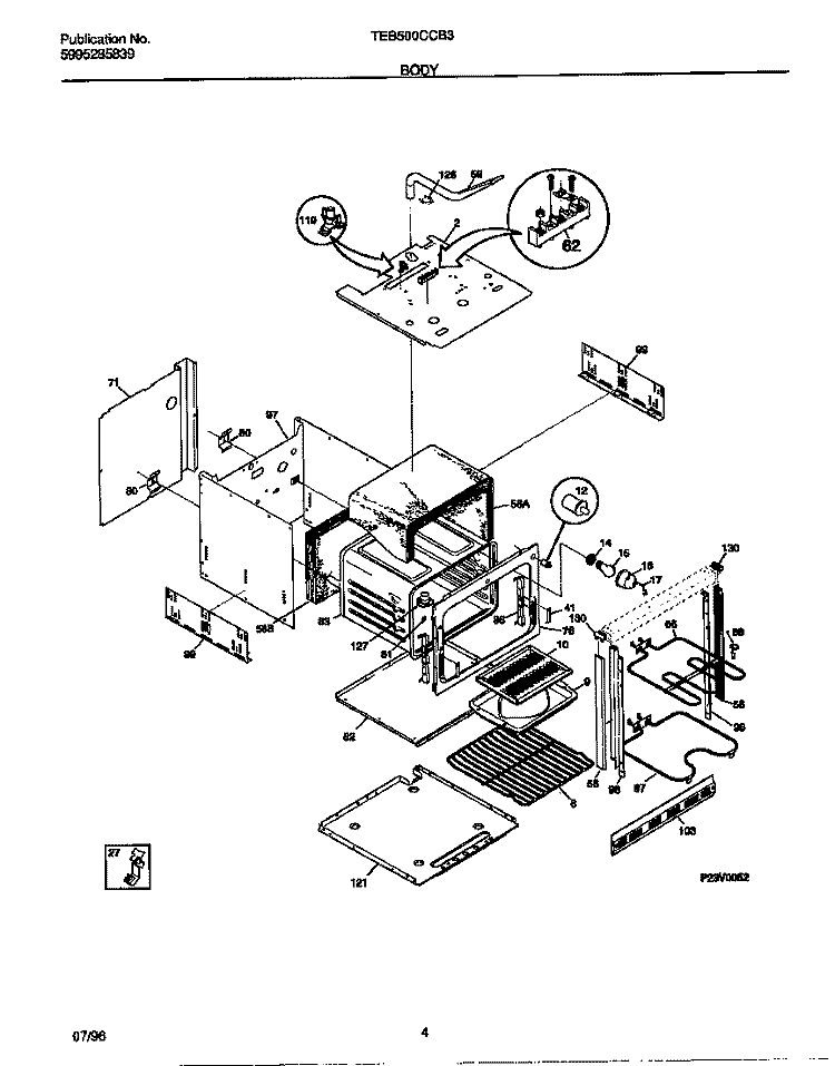BODY Diagram and Parts List for TEB500CCB3  Tappan Wall Oven