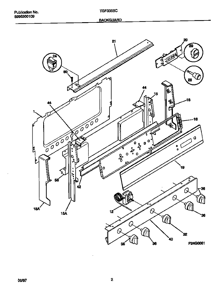 BACKGUARD Diagram and Parts List for TGF335BCWE  Tappan Range