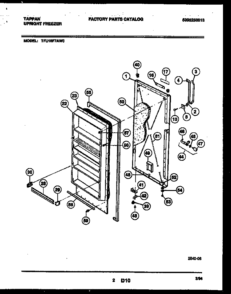 DOOR PARTS Diagram and Parts List for TFU16F7AW0  Tappan Freezer