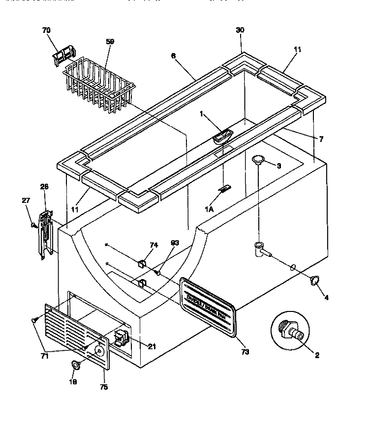 CABINET / CONTROL / SHELVES Diagram and Parts List for F81M207CW2  Frigidaire Freezer