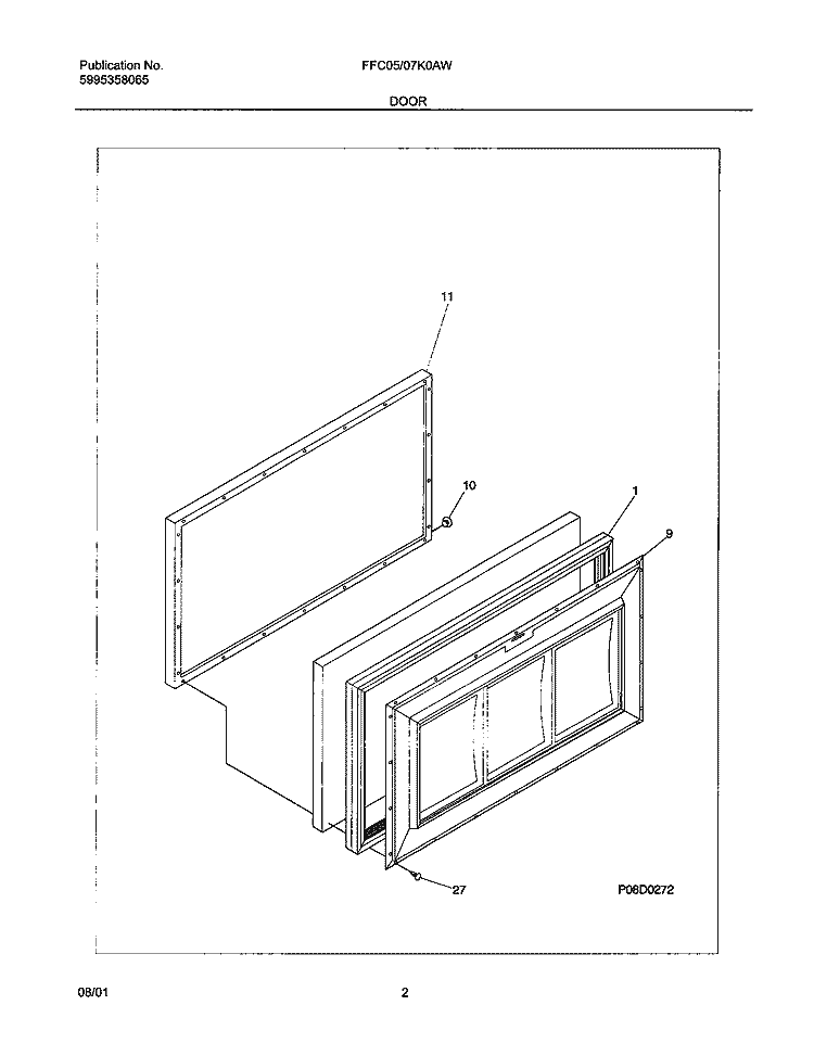 DOOR Diagram and Parts List for FFC05K0AW0  Frigidaire Freezer