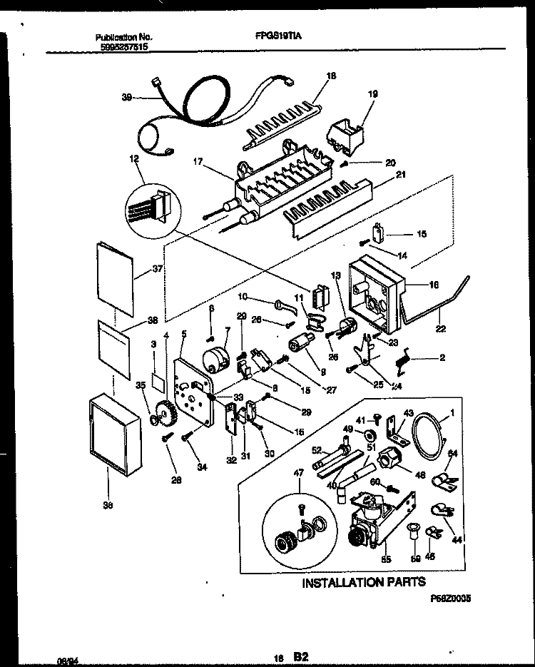 ICE MAKER AND INSTALLATION PARTS Diagram and Parts List for FPGC18TAL2  Frigidaire Refrigerator