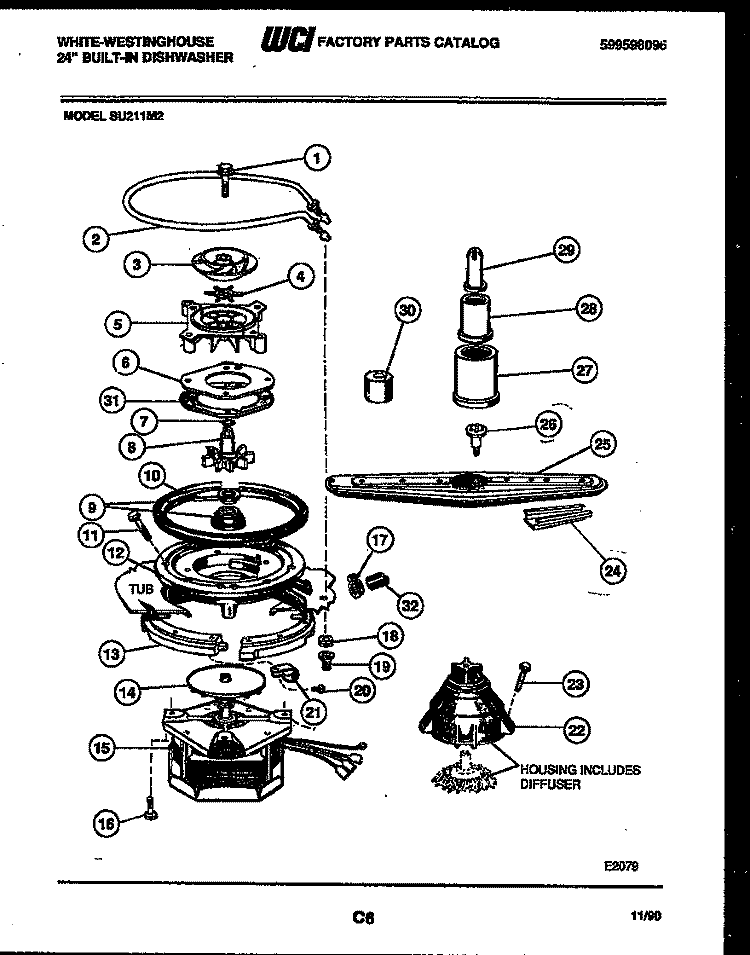 MOTOR PUMP PARTS Diagram and Parts List for SU211MD2  Frigidaire Dishwasher