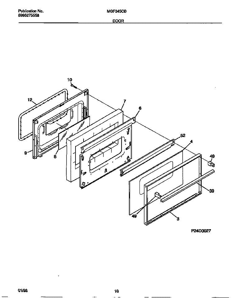 DOOR Diagram and Parts List for MGF345CBSD  Frigidaire Range