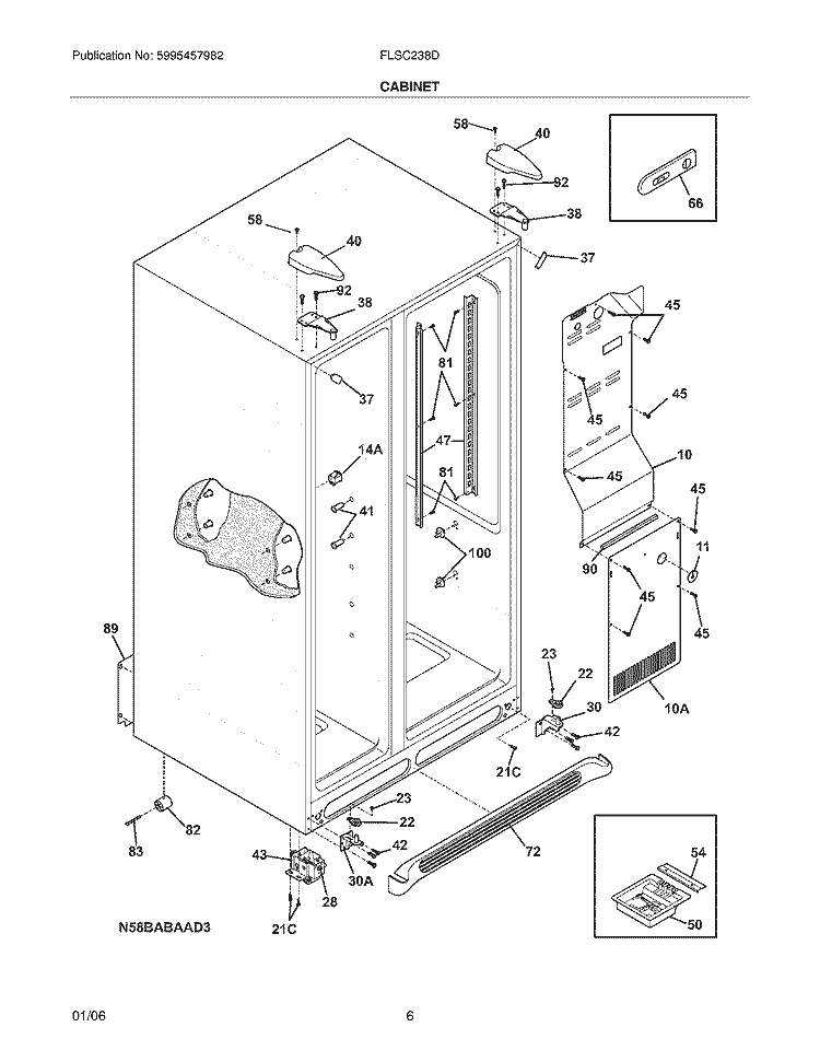 CABINET Diagram and Parts List for FLSC238DS6  Frigidaire Refrigerator