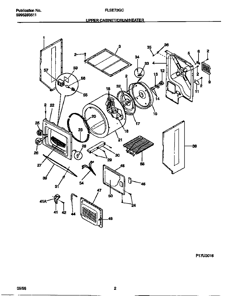 UPPER CABINET / DRUM / HEATER Diagram and Parts List for FLSE72GCS3  Frigidaire Washer Dryer Combo