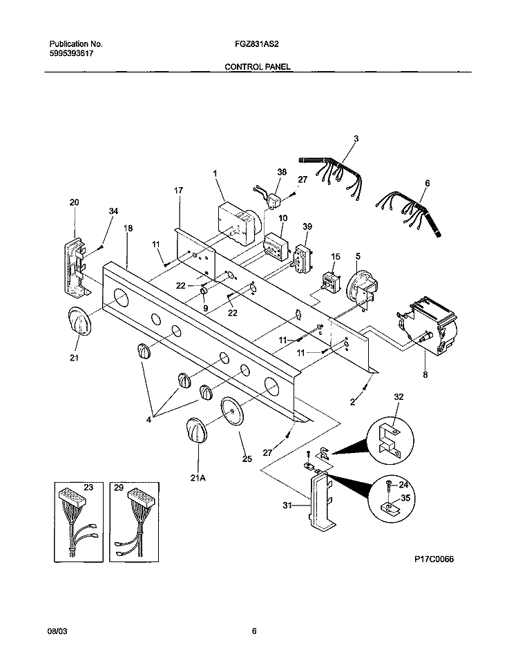 CONTROL PANEL Diagram and Parts List for FGZ831AS2  Frigidaire Washer Dryer Combo