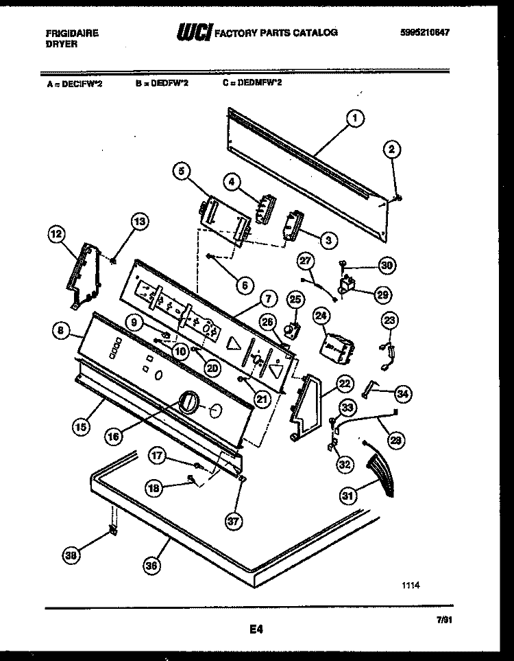 CONSOLE AND CONTROL PARTS Diagram and Parts List for DECIFW2  Frigidaire Dryer