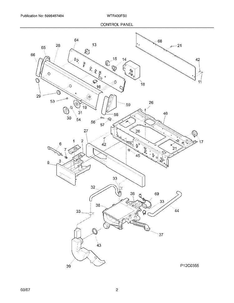 CONTROL PANEL Diagram and Parts List for WTR430FS0  Westinghouse Washer