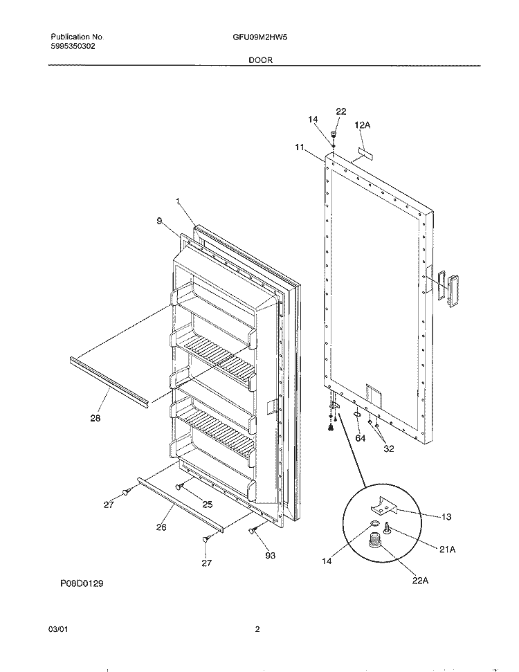 DOOR Diagram and Parts List for GFU09M2HW5  Gibson Freezer