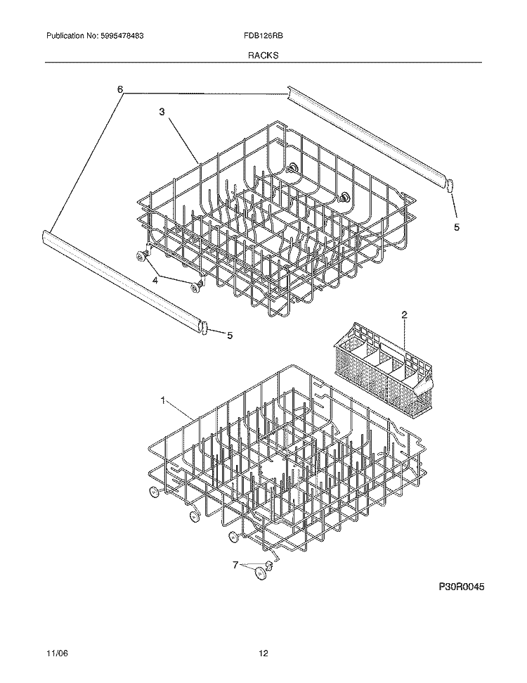 RACKS Diagram and Parts List for FDB126RBS4  Frigidaire Dishwasher