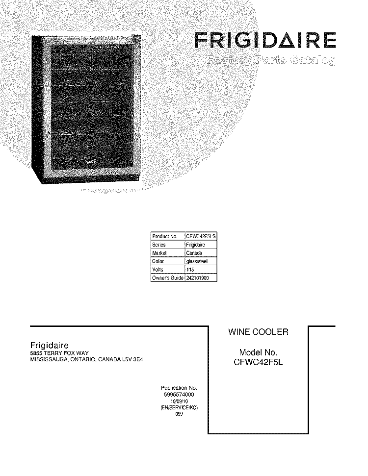 COVER Diagram and Parts List for CFWC42F5LS  Frigidaire Wine and Beverage Cooler