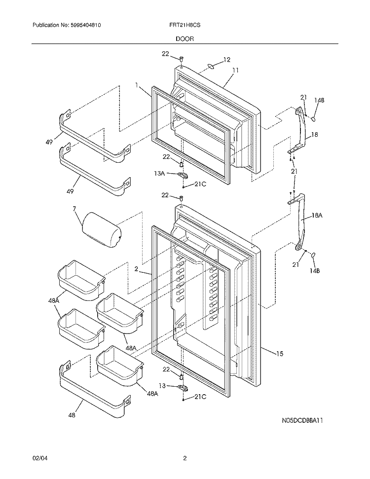 DOOR Diagram and Parts List for FRT21H8CSK2  Frigidaire Refrigerator