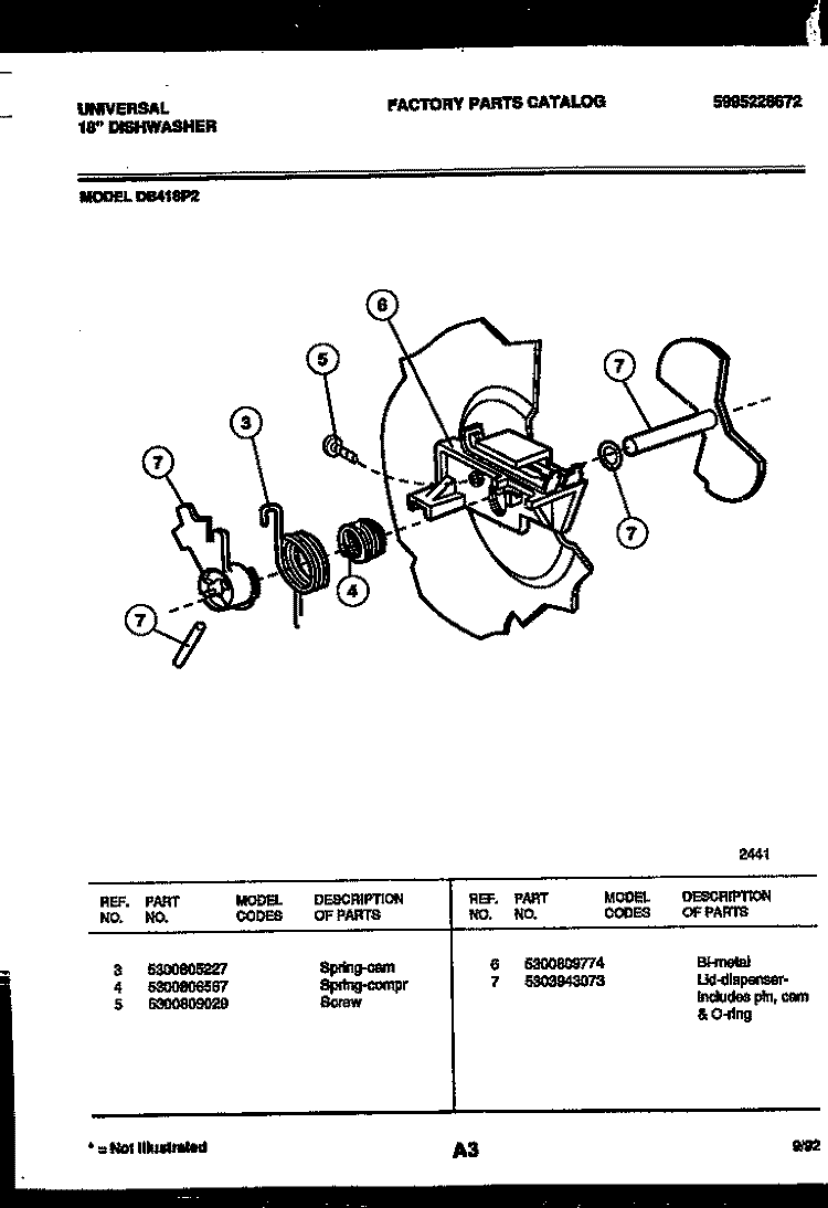CAM Diagram and Parts List for DB418PW2  Frigidaire Dishwasher
