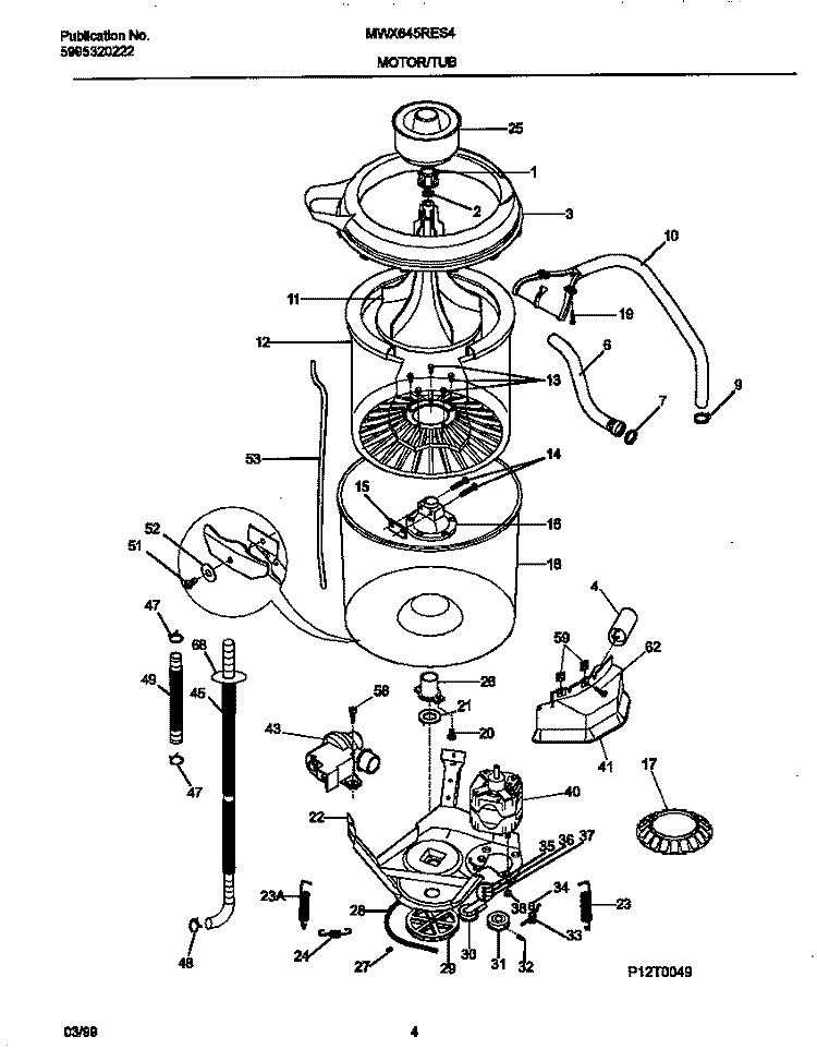 MOTOR / TUB Diagram and Parts List for MWX645RES4  Frigidaire Washer