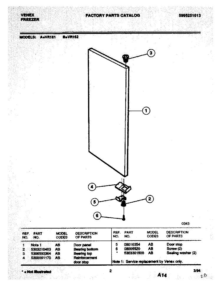 DOOR Diagram and Parts List for VR162  Frigidaire Freezer